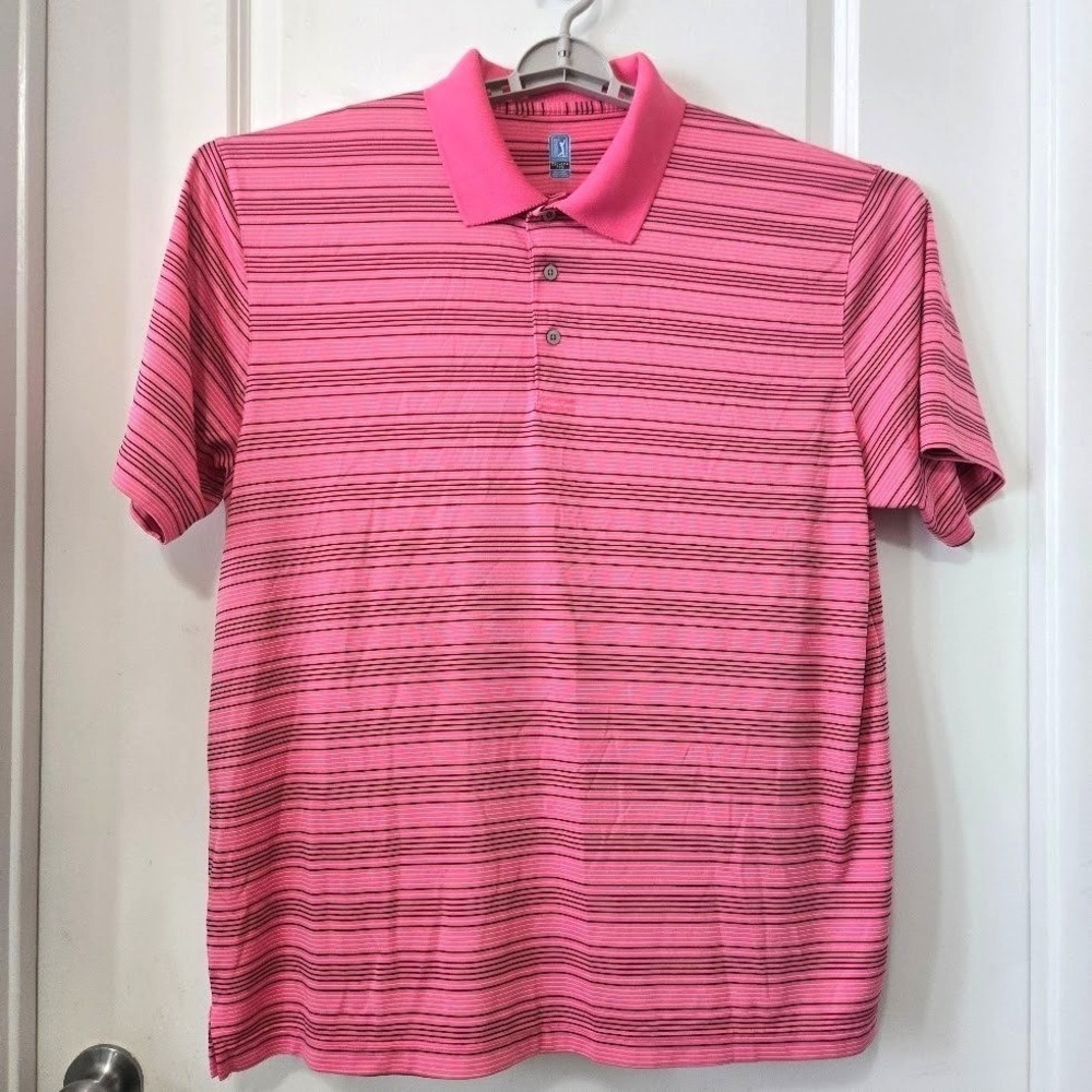 PGA Tour Mens Polo Shirt Pink Striped Golf Sporty‎ XXL
